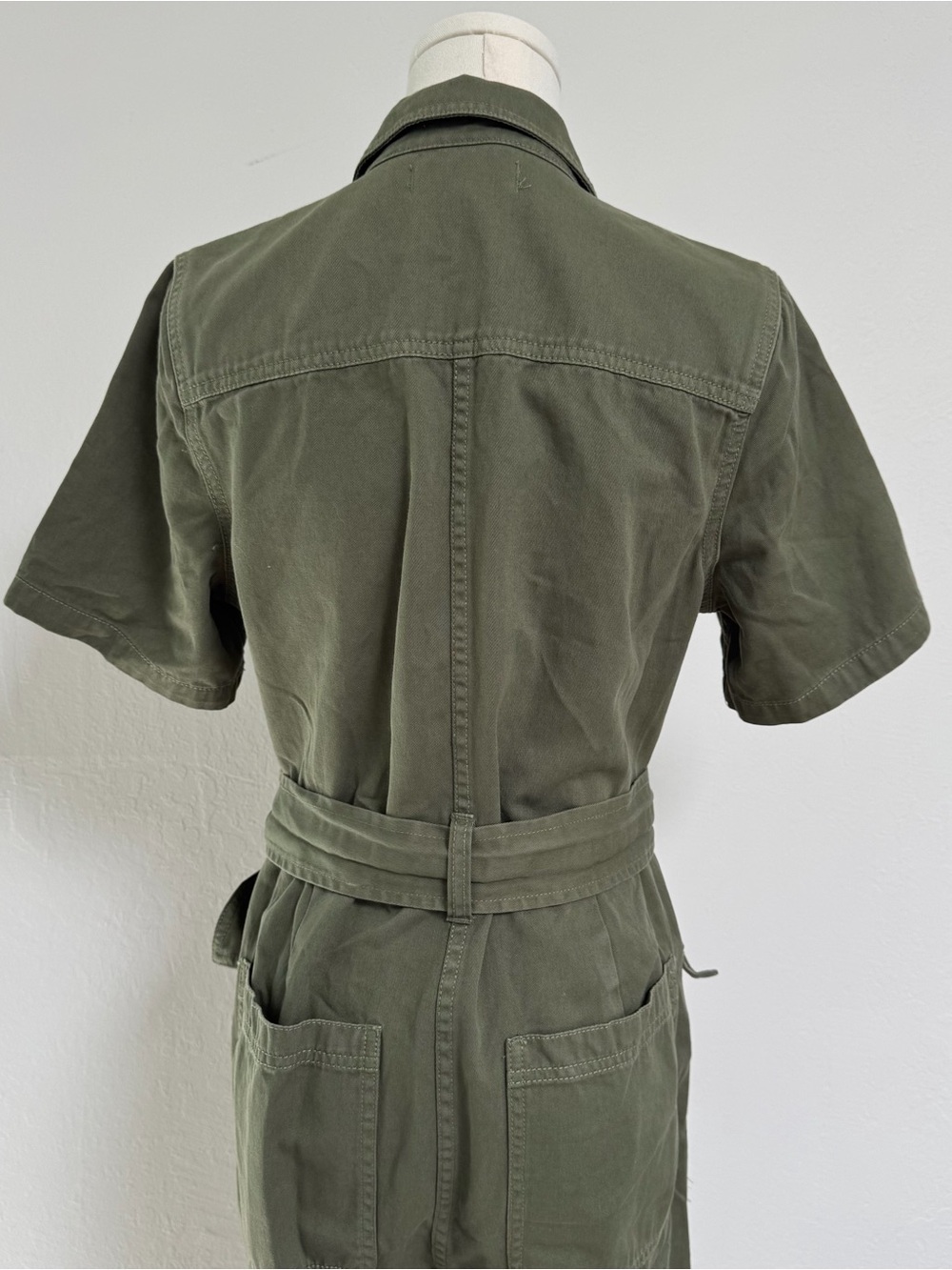 Madewell Utility Short-Sleeve Jumpsuit in Olive Green (Petite S) - Picture 11 of 14